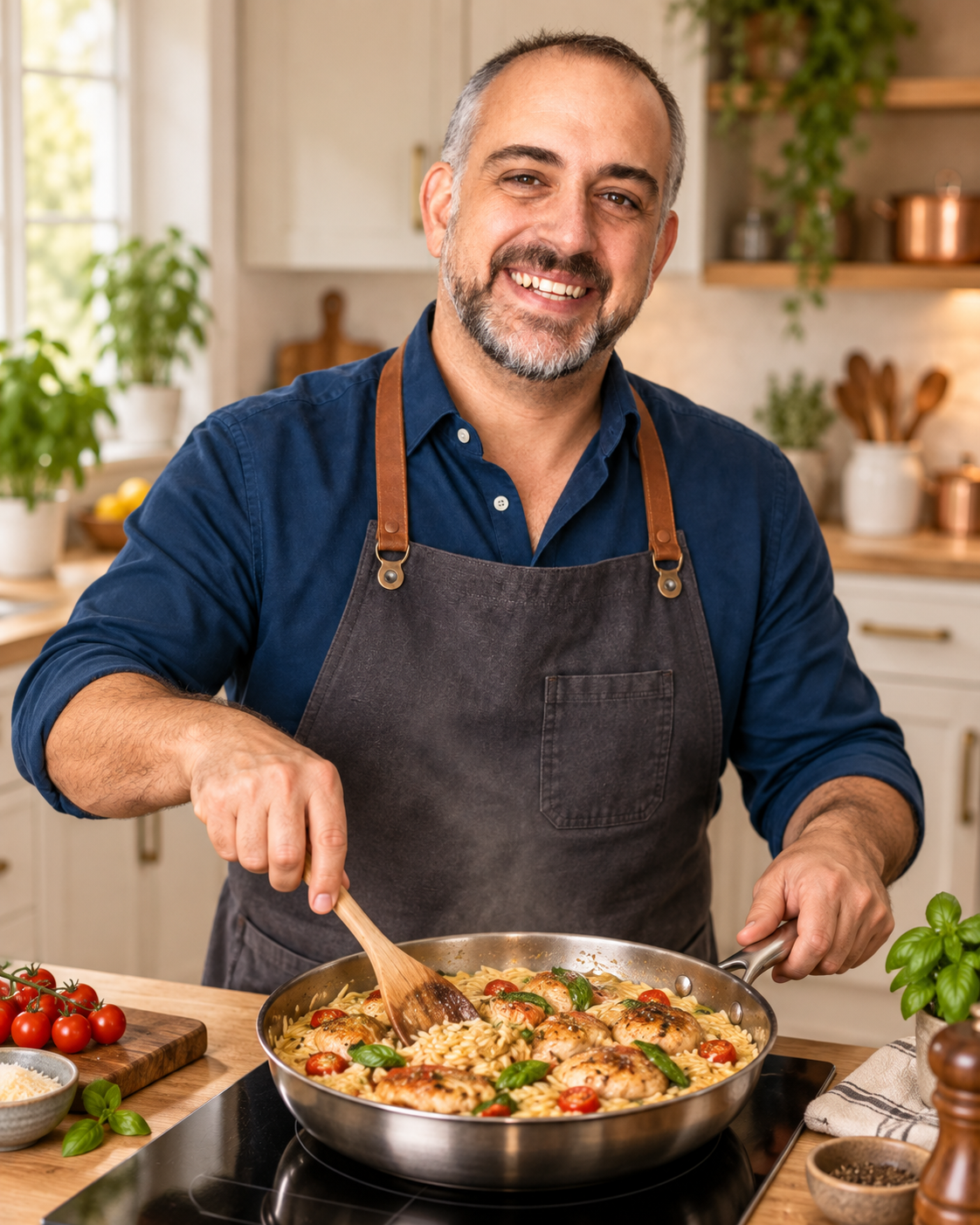 Fon López cocinando en su cocina
